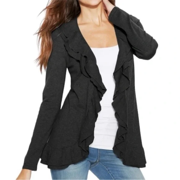 INC ruffle cardigan sweater M black - Picture 3 of 8
